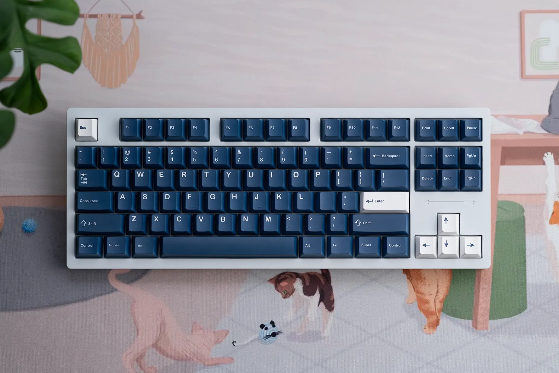 kfaPBT White on Navy Keycaps | Keeb